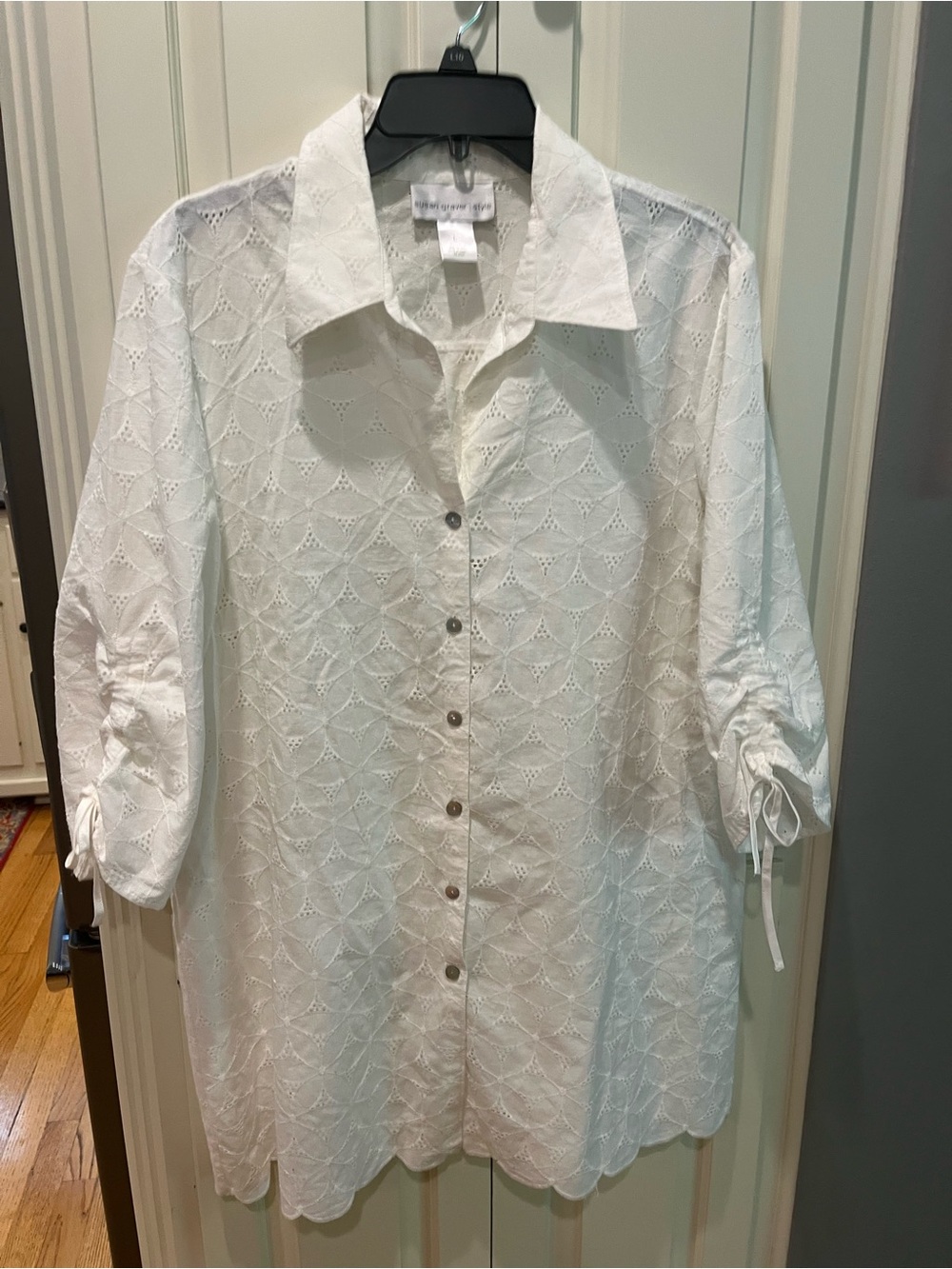 White Eyelet Button-Up Shirt